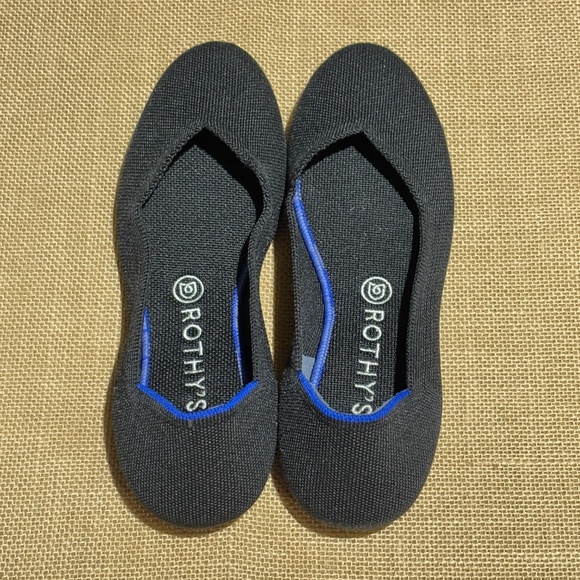 Rothy's Women The Flat Ballerina Knit Slip On Rounded Toe Black Sz 7 READ Washed - Picture 1 of 11